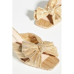 Loeffler Randall | Eugenia Pleated Knot Square Toe Slides in Gold Size 6